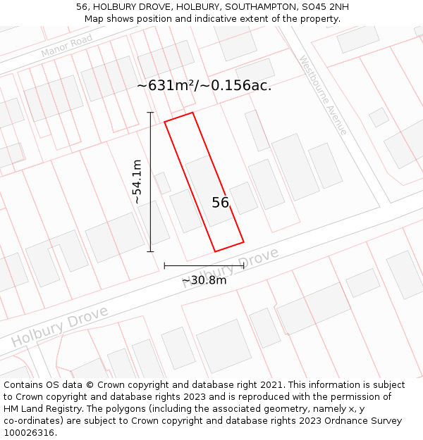 56, HOLBURY DROVE, HOLBURY, SOUTHAMPTON, SO45 2NH: Plot and title map