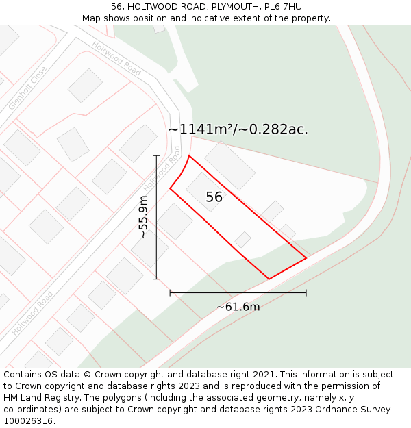 56, HOLTWOOD ROAD, PLYMOUTH, PL6 7HU: Plot and title map