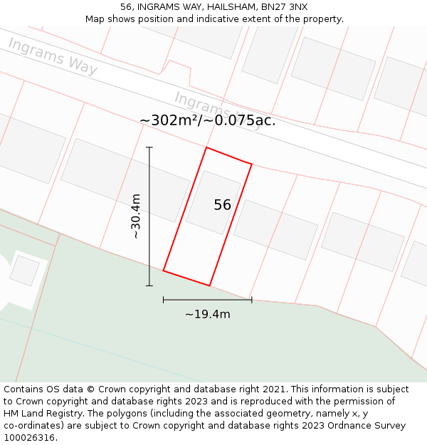 56, INGRAMS WAY, HAILSHAM, BN27 3NX: Plot and title map