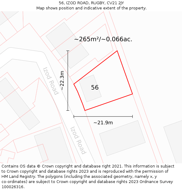 56, IZOD ROAD, RUGBY, CV21 2JY: Plot and title map