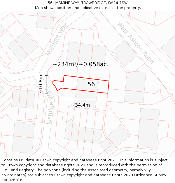 56, JASMINE WAY, TROWBRIDGE, BA14 7SW: Plot and title map