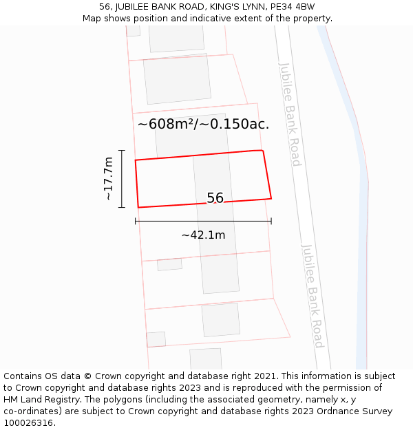 56, JUBILEE BANK ROAD, KING'S LYNN, PE34 4BW: Plot and title map