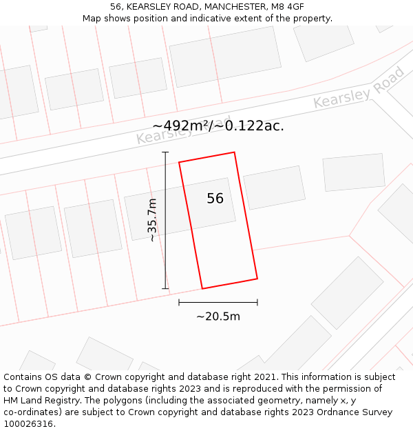 56, KEARSLEY ROAD, MANCHESTER, M8 4GF: Plot and title map