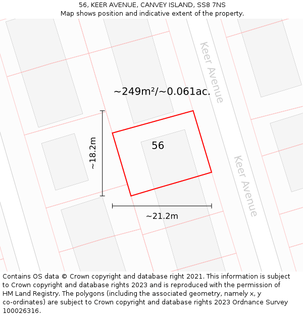 56, KEER AVENUE, CANVEY ISLAND, SS8 7NS: Plot and title map