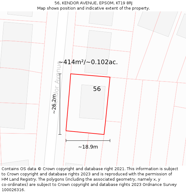 56, KENDOR AVENUE, EPSOM, KT19 8RJ: Plot and title map