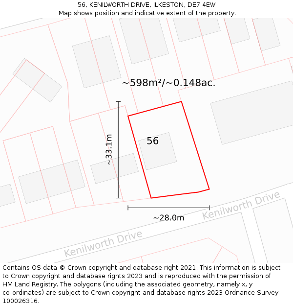 56, KENILWORTH DRIVE, ILKESTON, DE7 4EW: Plot and title map