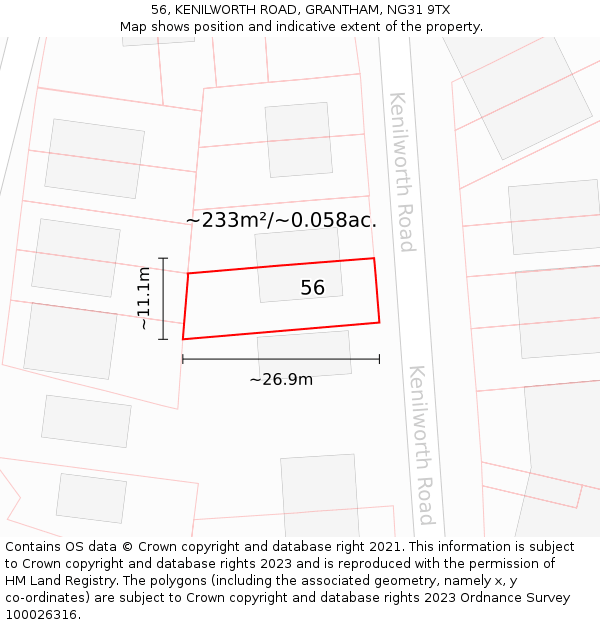 56, KENILWORTH ROAD, GRANTHAM, NG31 9TX: Plot and title map