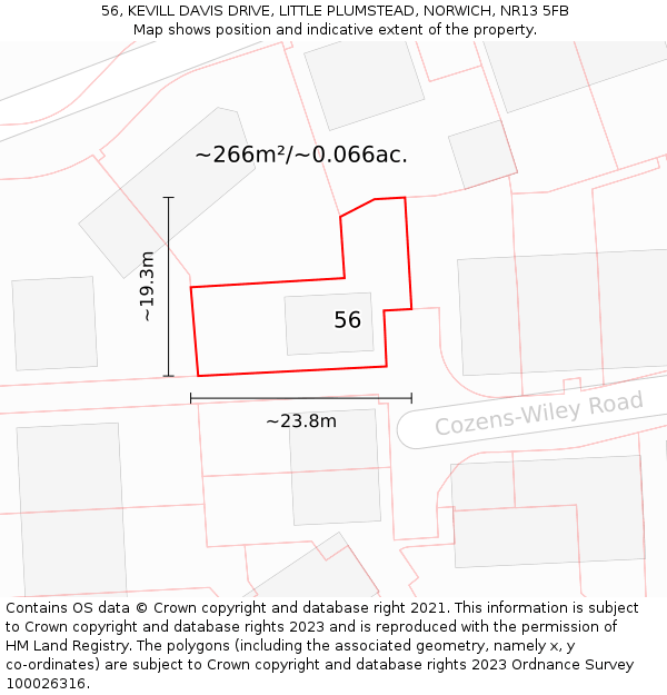 56, KEVILL DAVIS DRIVE, LITTLE PLUMSTEAD, NORWICH, NR13 5FB: Plot and title map