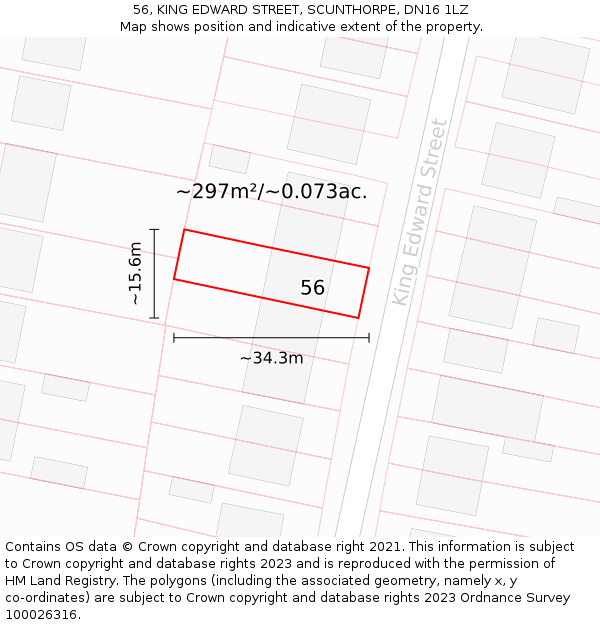 56, KING EDWARD STREET, SCUNTHORPE, DN16 1LZ: Plot and title map