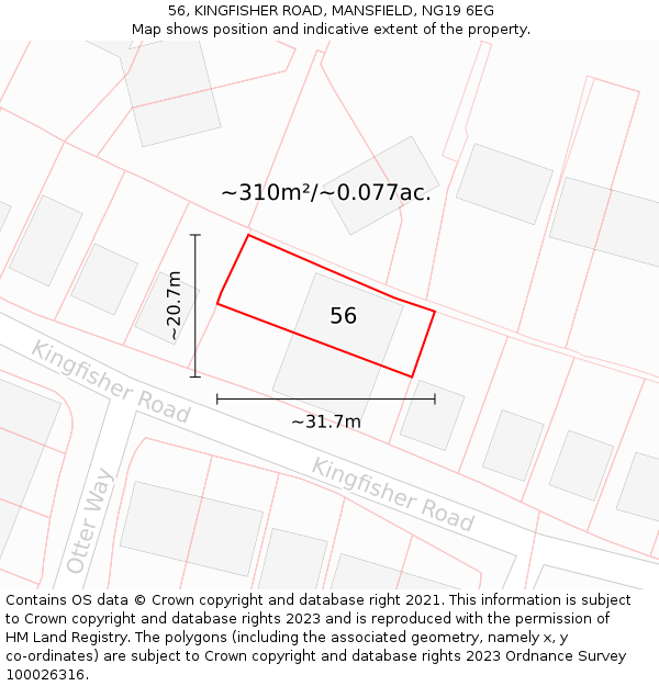 56, KINGFISHER ROAD, MANSFIELD, NG19 6EG: Plot and title map