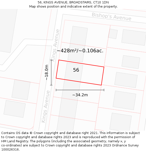 56, KINGS AVENUE, BROADSTAIRS, CT10 1DN: Plot and title map