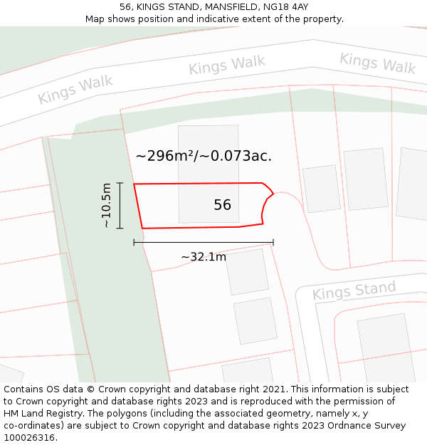 56, KINGS STAND, MANSFIELD, NG18 4AY: Plot and title map