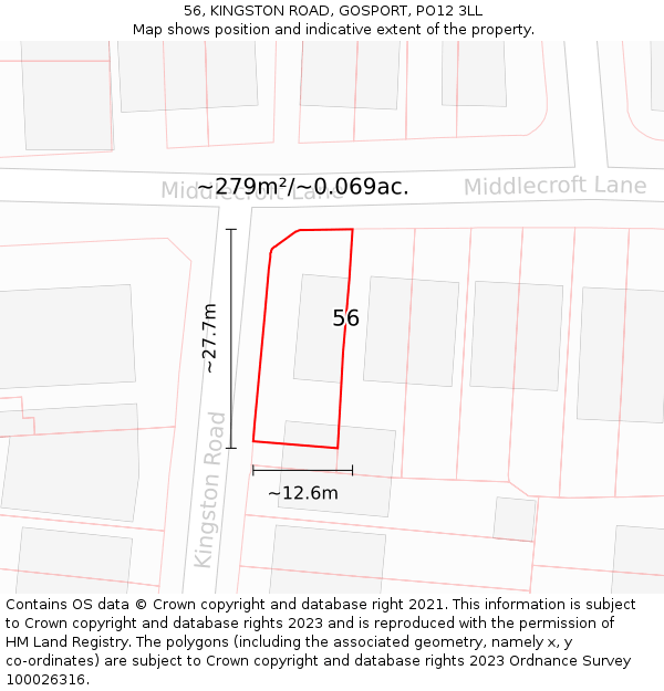 56, KINGSTON ROAD, GOSPORT, PO12 3LL: Plot and title map