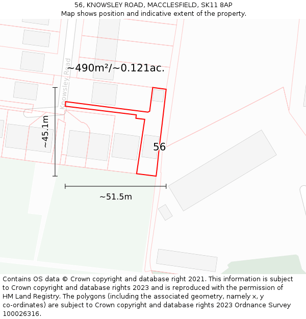 56, KNOWSLEY ROAD, MACCLESFIELD, SK11 8AP: Plot and title map