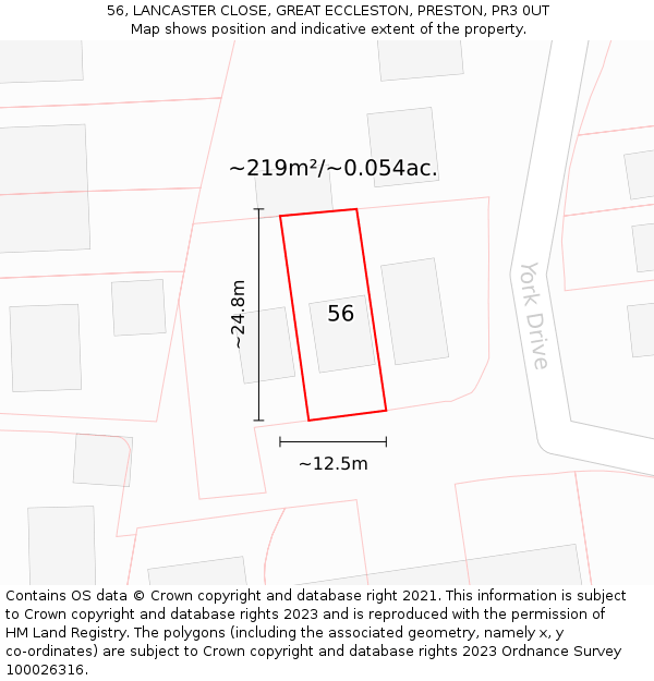 56, LANCASTER CLOSE, GREAT ECCLESTON, PRESTON, PR3 0UT: Plot and title map