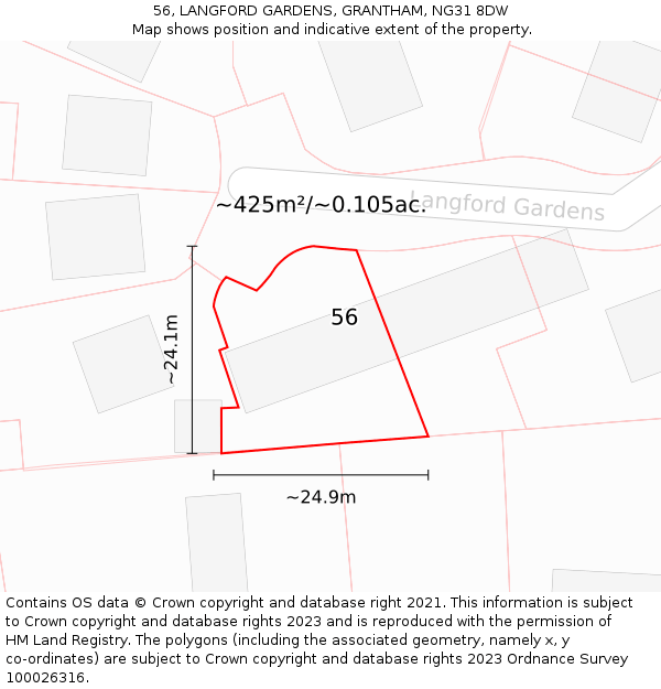 56, LANGFORD GARDENS, GRANTHAM, NG31 8DW: Plot and title map