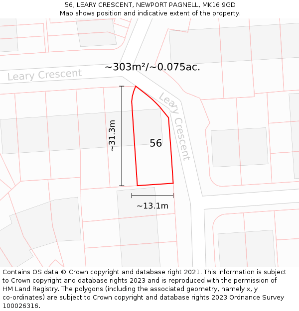 56, LEARY CRESCENT, NEWPORT PAGNELL, MK16 9GD: Plot and title map