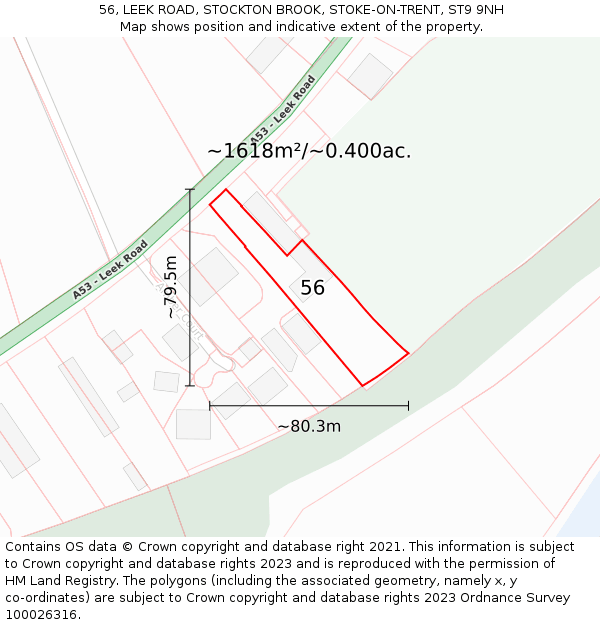 56, LEEK ROAD, STOCKTON BROOK, STOKE-ON-TRENT, ST9 9NH: Plot and title map