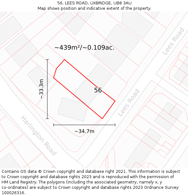 56, LEES ROAD, UXBRIDGE, UB8 3AU: Plot and title map