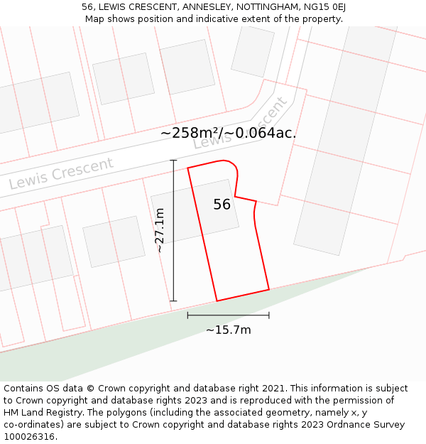 56, LEWIS CRESCENT, ANNESLEY, NOTTINGHAM, NG15 0EJ: Plot and title map