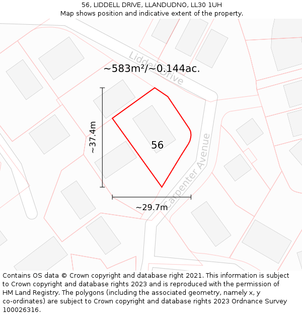 56, LIDDELL DRIVE, LLANDUDNO, LL30 1UH: Plot and title map