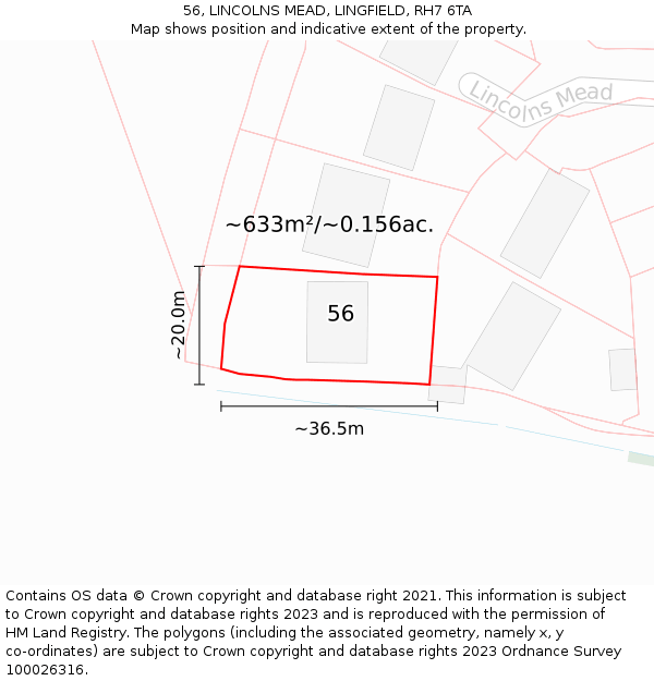 56, LINCOLNS MEAD, LINGFIELD, RH7 6TA: Plot and title map