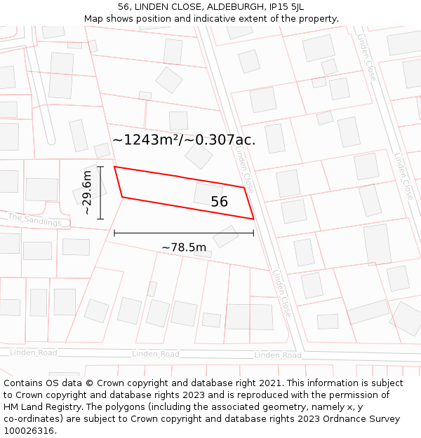 56, LINDEN CLOSE, ALDEBURGH, IP15 5JL: Plot and title map