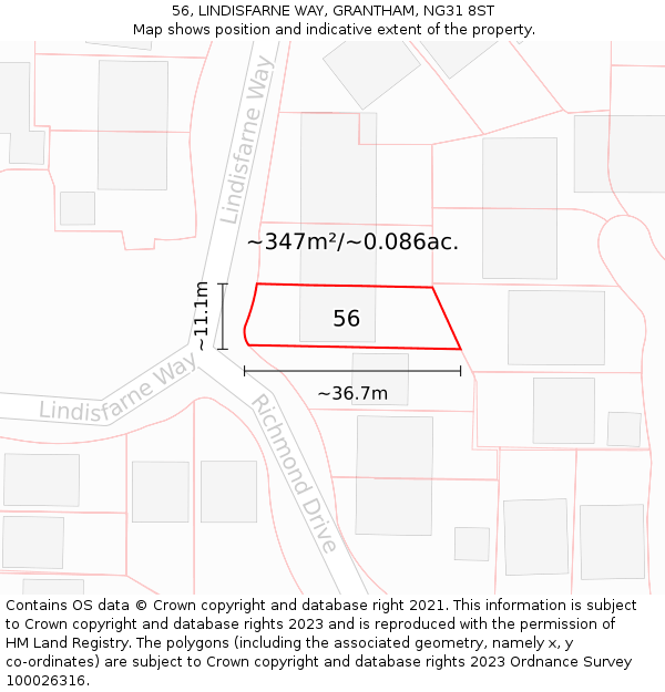 56, LINDISFARNE WAY, GRANTHAM, NG31 8ST: Plot and title map