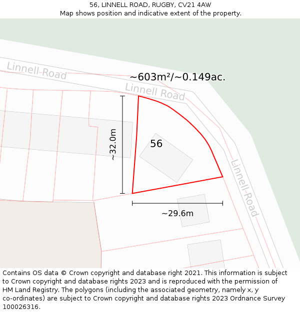 56, LINNELL ROAD, RUGBY, CV21 4AW: Plot and title map