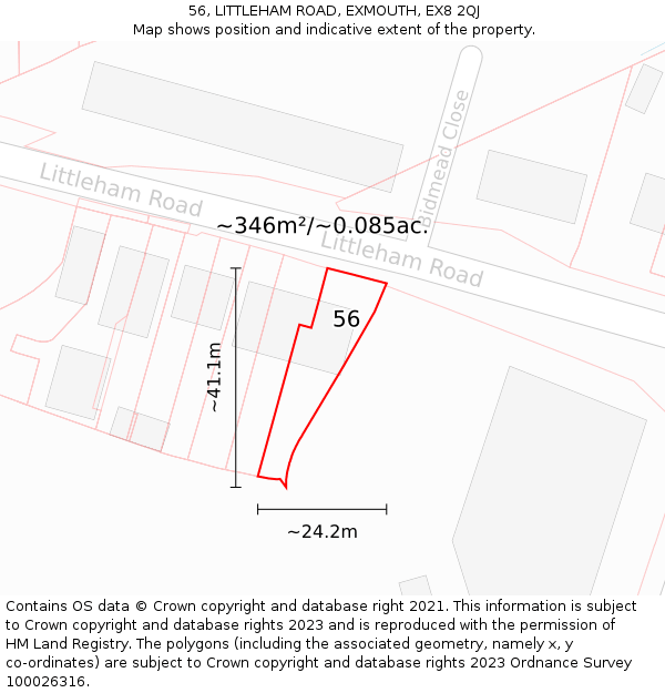 56, LITTLEHAM ROAD, EXMOUTH, EX8 2QJ: Plot and title map