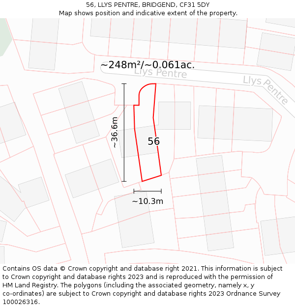 56, LLYS PENTRE, BRIDGEND, CF31 5DY: Plot and title map