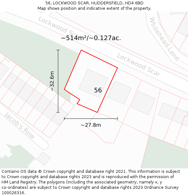 56, LOCKWOOD SCAR, HUDDERSFIELD, HD4 6BD: Plot and title map