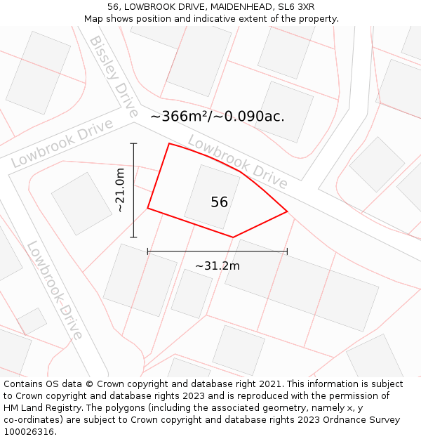 56, LOWBROOK DRIVE, MAIDENHEAD, SL6 3XR: Plot and title map