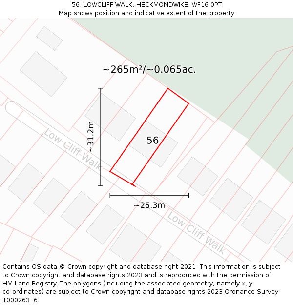 56, LOWCLIFF WALK, HECKMONDWIKE, WF16 0PT: Plot and title map