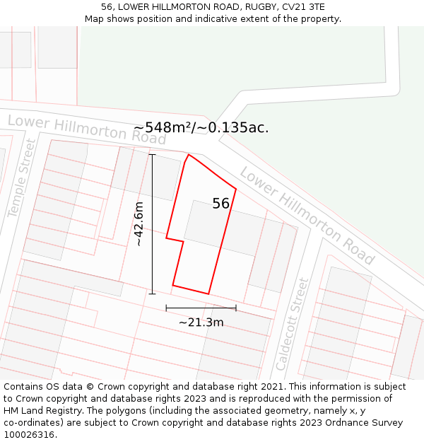 56, LOWER HILLMORTON ROAD, RUGBY, CV21 3TE: Plot and title map