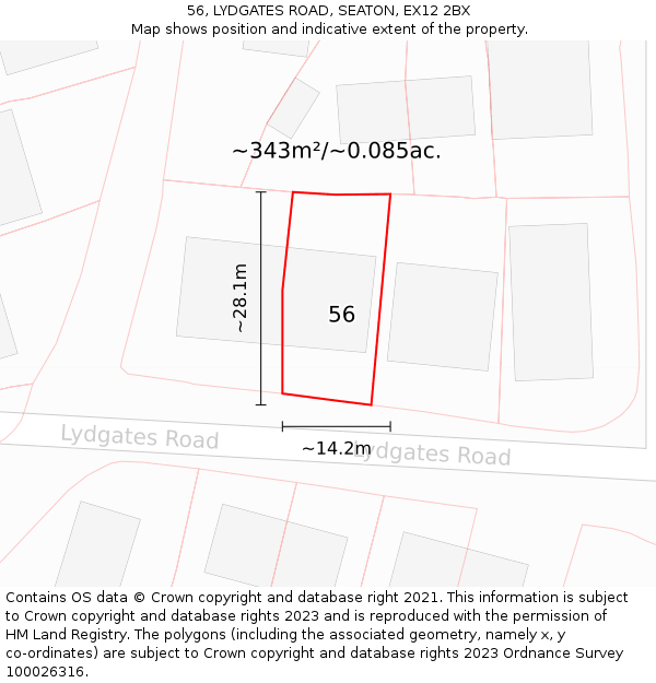 56, LYDGATES ROAD, SEATON, EX12 2BX: Plot and title map