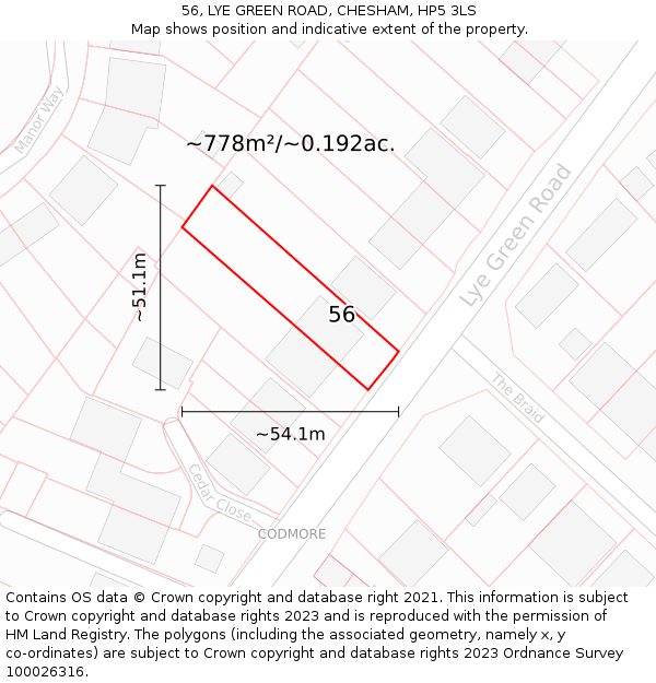 56, LYE GREEN ROAD, CHESHAM, HP5 3LS: Plot and title map