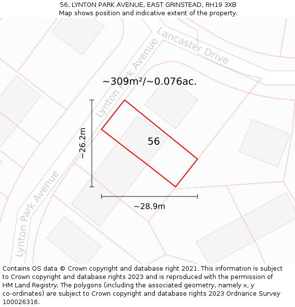 56, LYNTON PARK AVENUE, EAST GRINSTEAD, RH19 3XB: Plot and title map