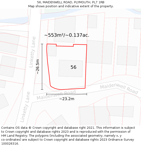 56, MAIDENWELL ROAD, PLYMOUTH, PL7 1RB: Plot and title map