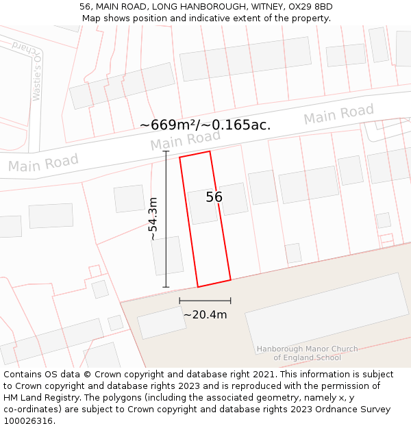 56, MAIN ROAD, LONG HANBOROUGH, WITNEY, OX29 8BD: Plot and title map