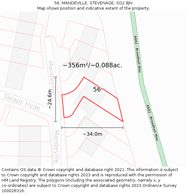 56, MANDEVILLE, STEVENAGE, SG2 8JN: Plot and title map