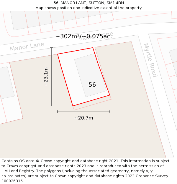 56, MANOR LANE, SUTTON, SM1 4BN: Plot and title map