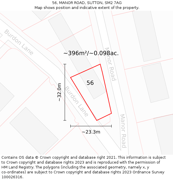 56, MANOR ROAD, SUTTON, SM2 7AG: Plot and title map