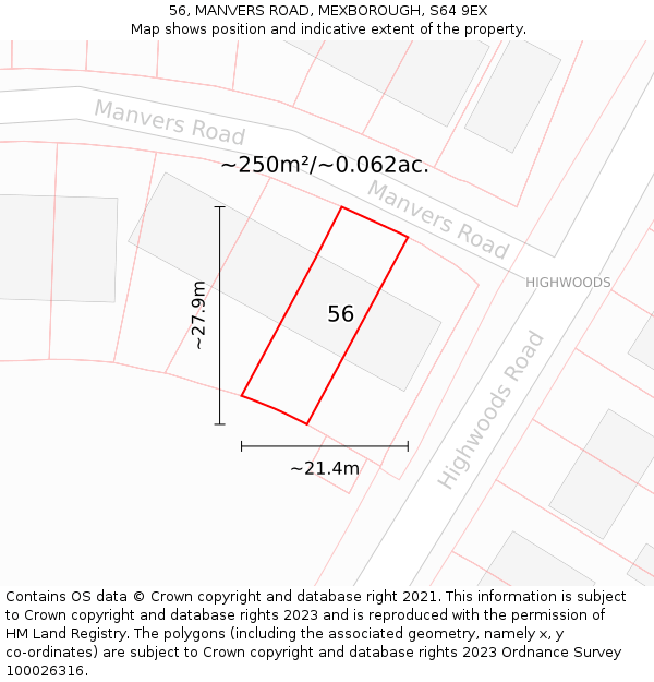 56, MANVERS ROAD, MEXBOROUGH, S64 9EX: Plot and title map