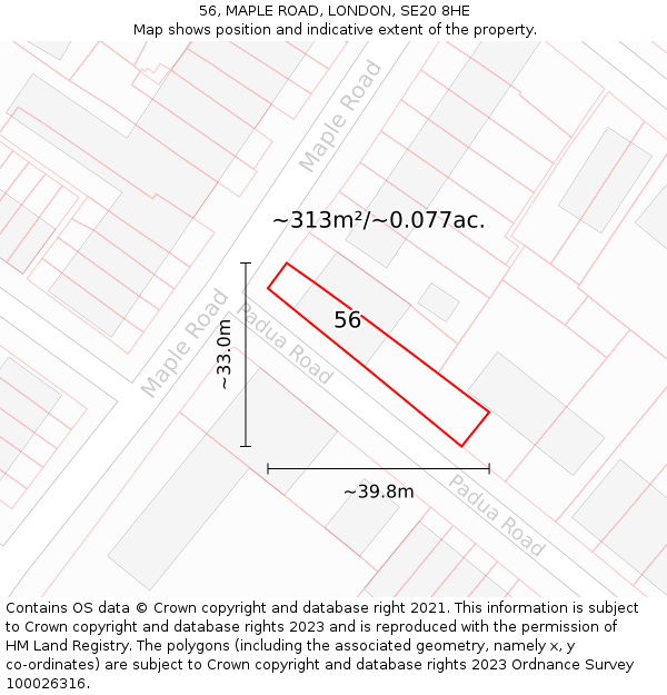 56, MAPLE ROAD, LONDON, SE20 8HE: Plot and title map