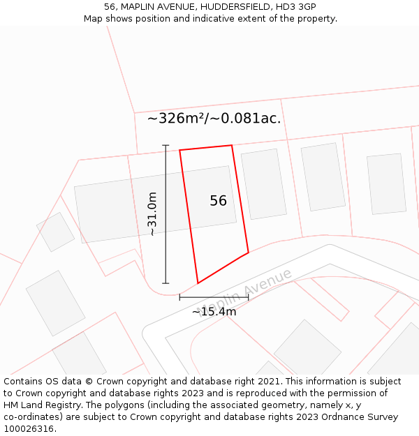 56, MAPLIN AVENUE, HUDDERSFIELD, HD3 3GP: Plot and title map