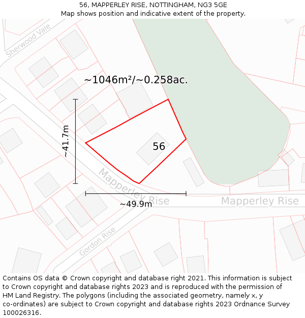 56, MAPPERLEY RISE, NOTTINGHAM, NG3 5GE: Plot and title map
