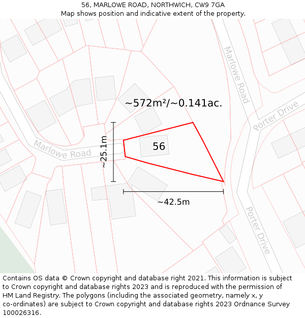 56, MARLOWE ROAD, NORTHWICH, CW9 7GA: Plot and title map