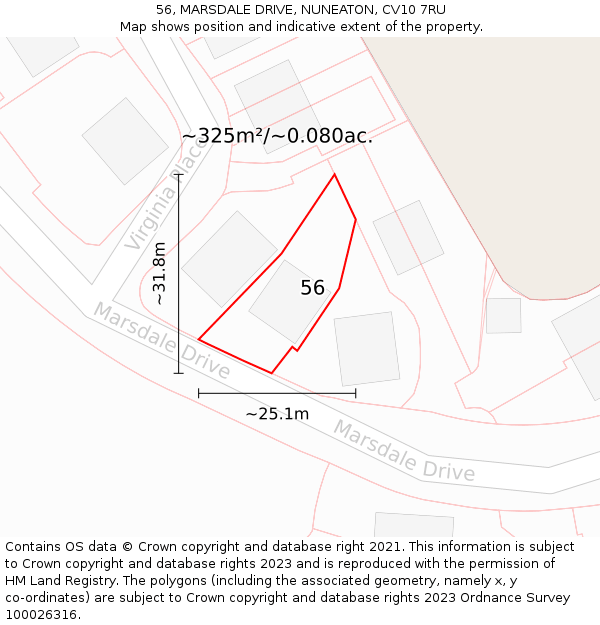 56, MARSDALE DRIVE, NUNEATON, CV10 7RU: Plot and title map