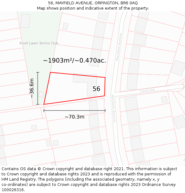 56, MAYFIELD AVENUE, ORPINGTON, BR6 0AQ: Plot and title map